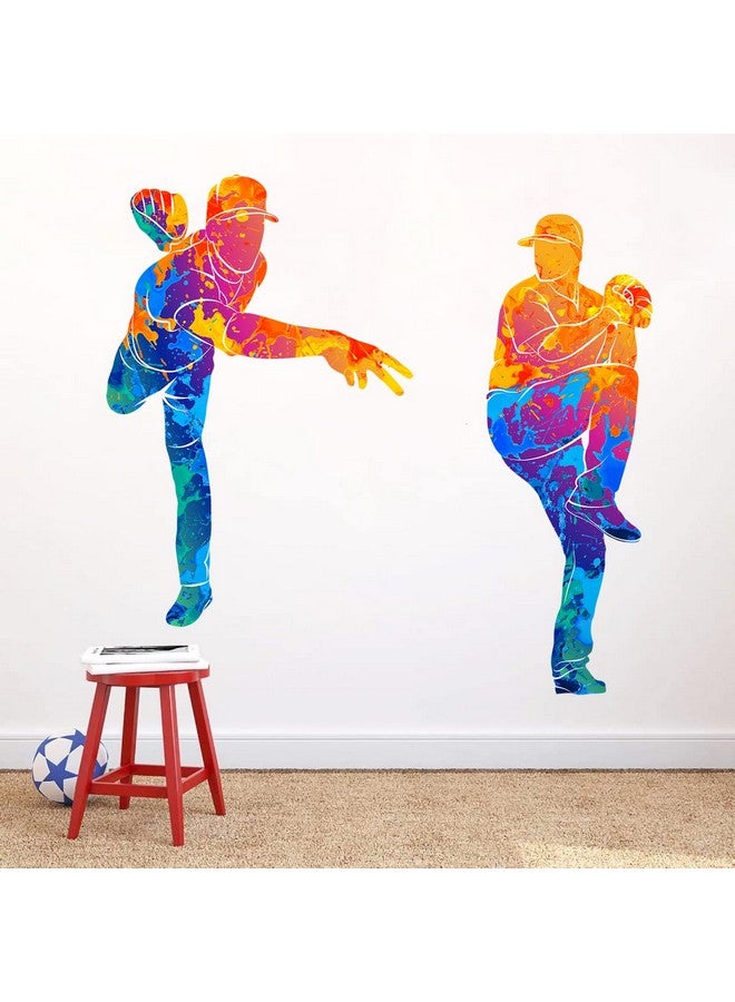 WOYINIS Baseball Player Wall Decals Sport Theme Softball Wall Stickers Peel & Stick Colors Splash Wall Art Decor for Boys Teens Room Kids Bedroom Playroom Wall Decoration (Baseball), MK6011 - Image 1