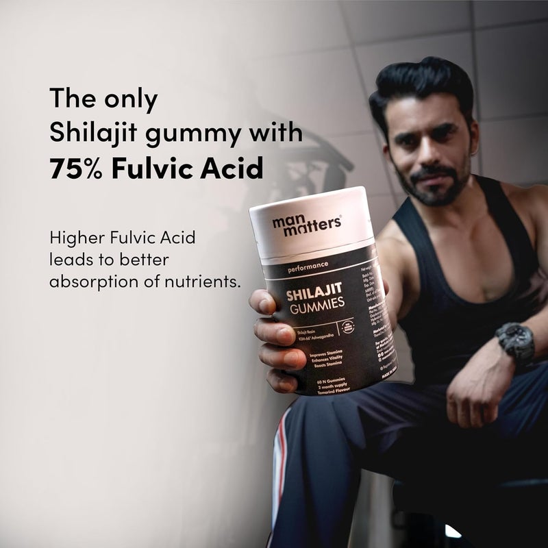 Man Matters جلوبي شيلجيت هيمالايا النقي مع 75% حمض فلفيك و KSM 66 أشواغاندا | يعزز القدرة على التحمل والقوة ويحسن مستويات الطاقة | بدون سكر مضاف | عبوة من 60 - Image 3