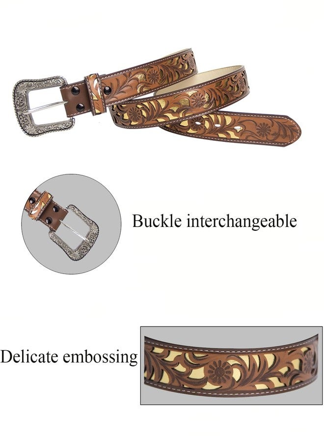 TOPACC Western Belts for Woman Men Cowboy Belt Cowgirl Bohemian Floral Tooled Belt for Jeans Pants Country Concert Outfit - Image 2