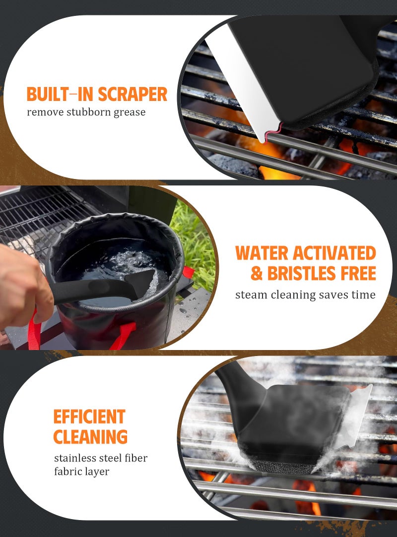 MEKER Grill Brush Bristle Free, Grill Cleaner Brush with 5 BBQ Replacement Head for Cast Iron, Stainless Steel Grates, Safe Grill Scraper Outdoor BBQ Grill, Black - Image 2