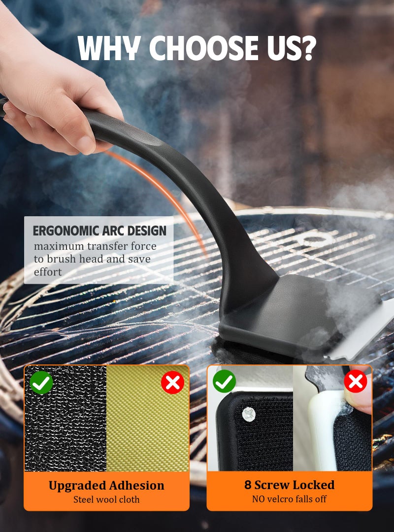 MEKER Grill Brush Bristle Free, Grill Cleaner Brush with 5 BBQ Replacement Head for Cast Iron, Stainless Steel Grates, Safe Grill Scraper Outdoor BBQ Grill, Black - Image 5