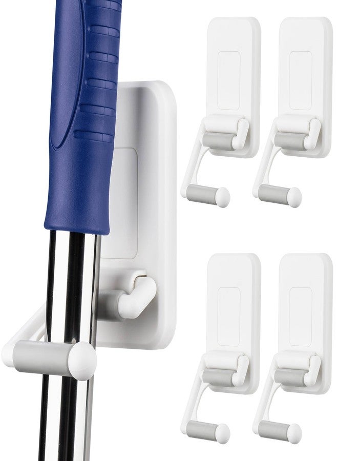 NiHome Multi-Use Wall Mounted Mop Holders 4PCS for Mops, Brooms, Tools, Umbrellas, Kitchen & Bathroom Supplies, Space-Saving Broom Holder with 180° Rotating Design, Self-Adhesive No-Drill Installation - Image 1