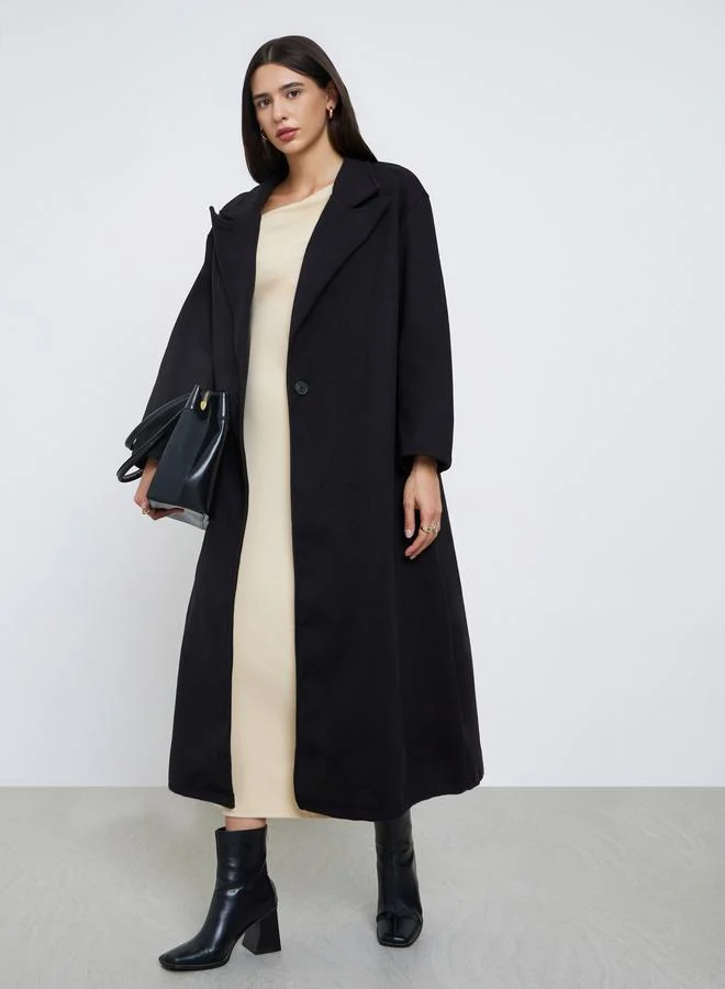 Styli Styli Black Oversized Wool Like Maxi Coat