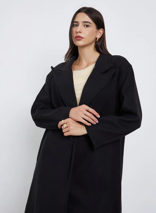 Styli Styli Black Oversized Wool Like Maxi Coat