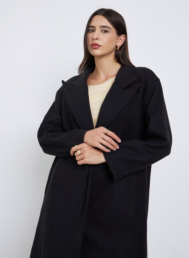 Styli Black Oversized Wool Like Maxi Coat - Image 2
