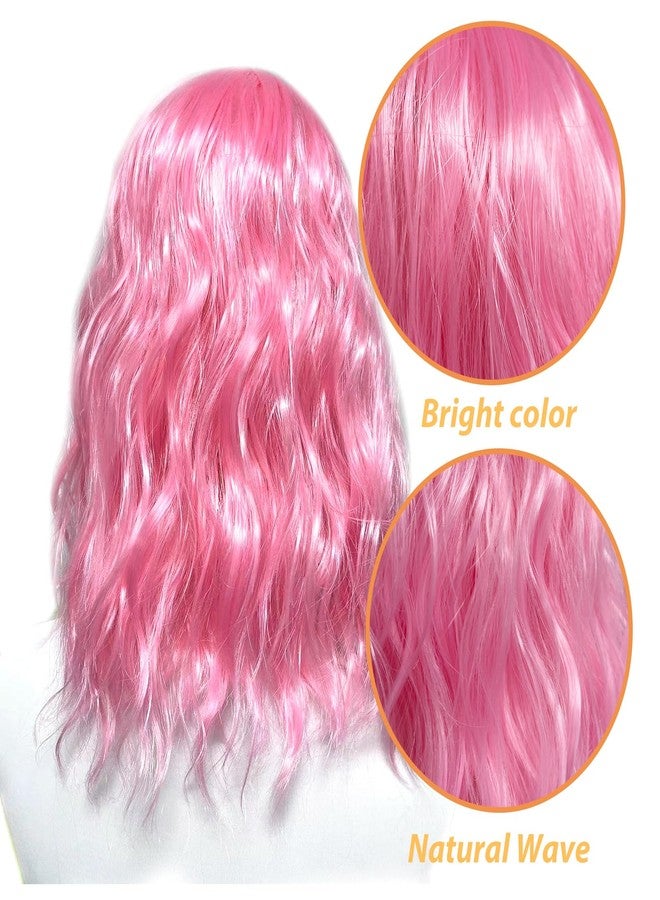LIULIUBTY Chic Short Bob Wavy Wig for Women - Shoulder Length Loose Curly Synthetic Wig with Bangs - Uniquely Vivid Colored Cosplay Wig, Suitable for Costume Partie (Pink) - Image 5