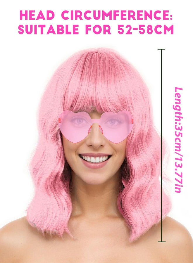 LIULIUBTY Chic Short Bob Wavy Wig for Women - Shoulder Length Loose Curly Synthetic Wig with Bangs - Uniquely Vivid Colored Cosplay Wig, Suitable for Costume Partie (Pink) - Image 2
