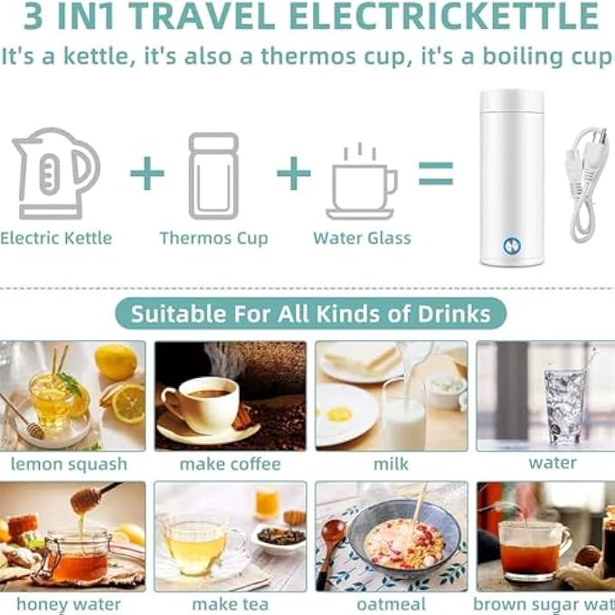 YARDHOBI Travel Electric Kettle Portable Small Mini Tea Coffee Kettle Water Boiler Personal Hot Water Boiler Travel Tea Kettle 304 Stainless Steel With Auto ShutOff Protection BpaFree White - Image 3