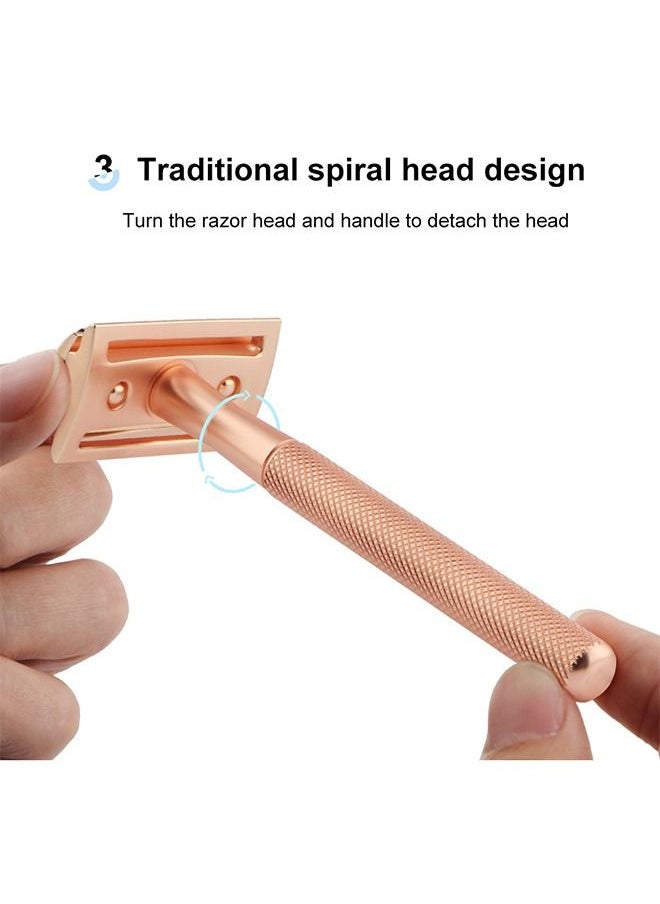 Elaimei - Double Blade Safety Razor Set Rose Gold with 5 Blades and 1 Shaver Base - Image 1