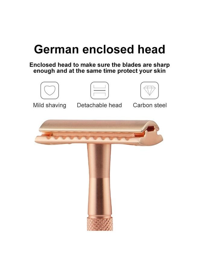 Elaimei - Double Blade Safety Razor Set Rose Gold with 5 Blades and 1 Shaver Base - Image 1