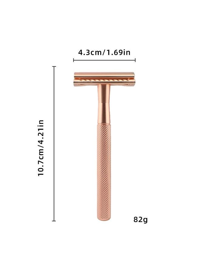 Elaimei - Double Blade Safety Razor Set Rose Gold with 5 Blades and 1 Shaver Base - Image 1