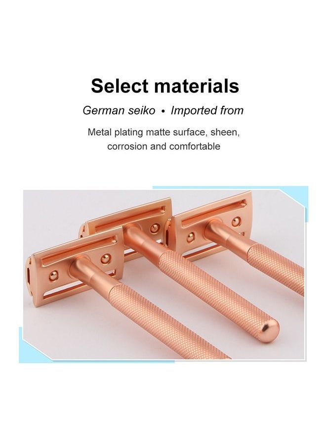 Elaimei - Double Blade Safety Razor Set Rose Gold with 5 Blades and 1 Shaver Base - Image 1