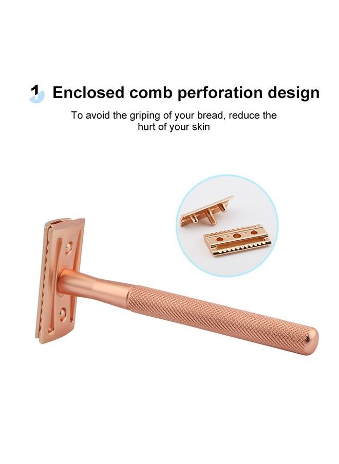 Elaimei - Double Blade Safety Razor Set Rose Gold with 5 Blades and 1 Shaver Base - Image 1