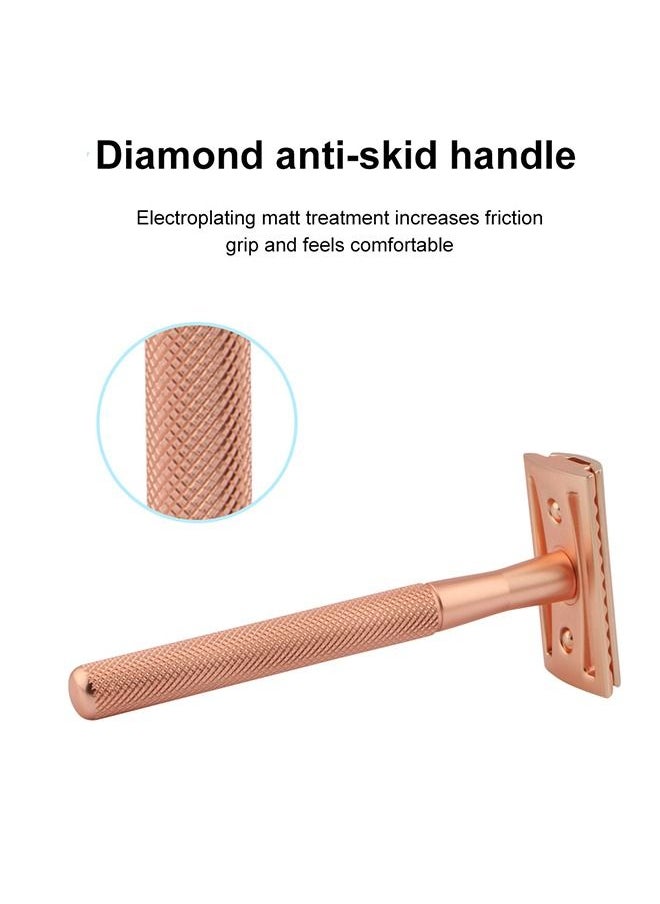 Elaimei - Double Blade Safety Razor Set Rose Gold with 5 Blades and 1 Shaver Base - Image 1