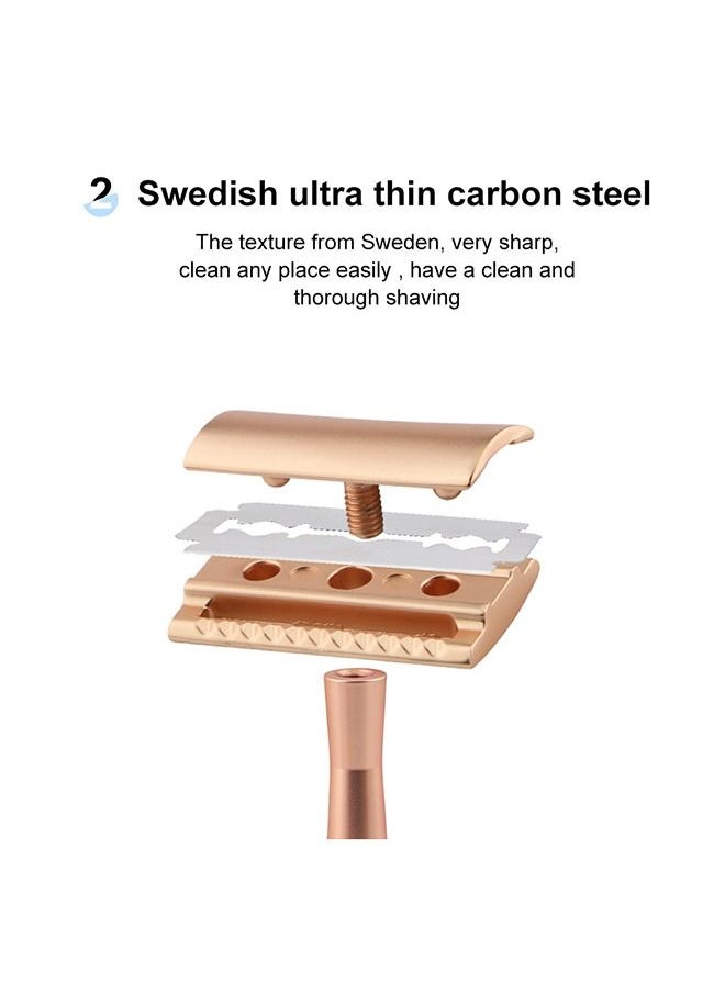 Elaimei - Double Blade Safety Razor Set Rose Gold with 5 Blades and 1 Shaver Base - Image 1