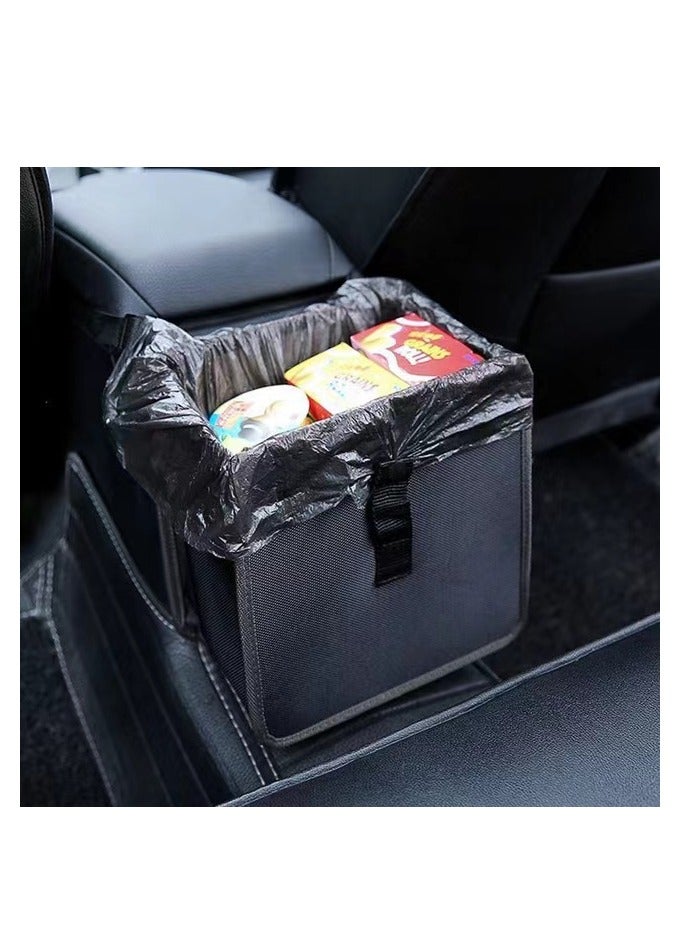 HALAMODO سلة مهملات السيارة، حقيبة مهملات السيارة المعلقة، سلة قمامة قابلة للطي، المقعد الأمامي، المقعد الخلفي، جلد نباتي، قابلة للطي (أسود) - Image 2