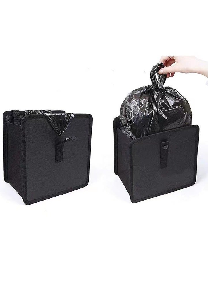 HALAMODO سلة مهملات السيارة، حقيبة مهملات السيارة المعلقة، سلة قمامة قابلة للطي، المقعد الأمامي، المقعد الخلفي، جلد نباتي، قابلة للطي (أسود) - Image 4