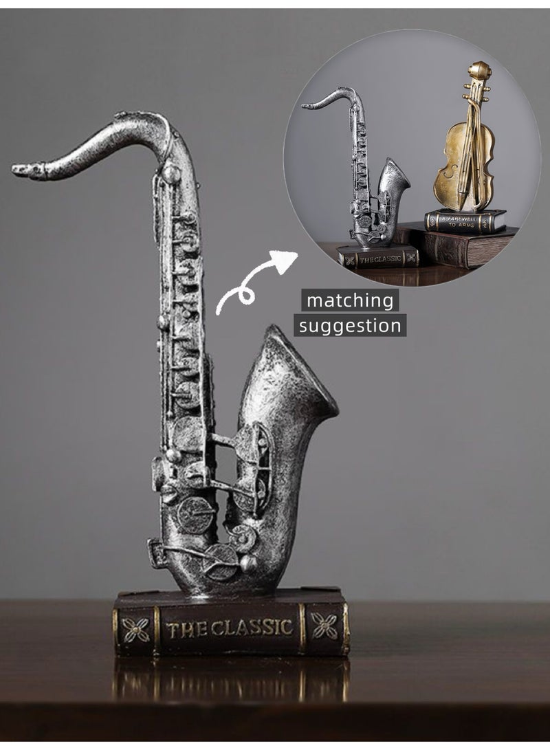 مانتا تمثال ساكسفون على الطراز الرجعي، قطعة يدوية الصنع من الراتين للديكور المنزلي ومكتب العمل، هدية موسيقية فريدة لعيد الميلاد ورأس السنة وم favors الحفلات - Image 1