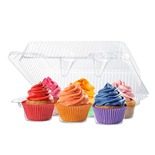 Plastic Cupcake Containers Boxes  6 Compartment  55 Pack  Disposable High Dome Dozen Cupcake Holder With Lid Bulk  Extra Sturdy Stackable Cupcake Boxes  Durable Muffin Packaging Transporter To Go