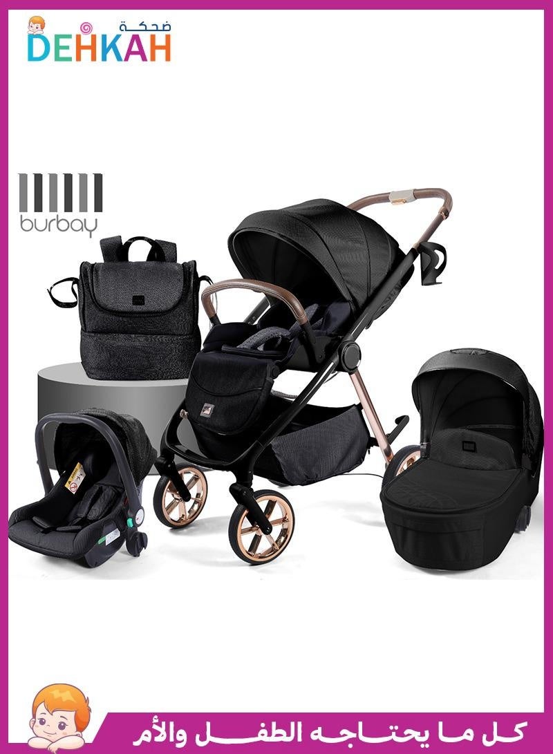 بورباي بيرباي نظام سفر شامل 5-في-1 للمولود الجديد – عربة سيارة، مقعد سيارة، سرير محمول وشنطة أم مع عجلات قابلة للطي - Image 1