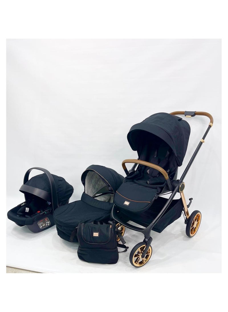 بورباي بيرباي نظام سفر شامل 5-في-1 للمولود الجديد – عربة سيارة، مقعد سيارة، سرير محمول وشنطة أم مع عجلات قابلة للطي - Image 3