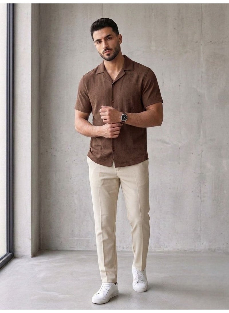 Hikes Men’s Premium Camp Collar Shirt – Cotton Flax Blend, Slim Fit, Breathable Casual Wear - Image 2