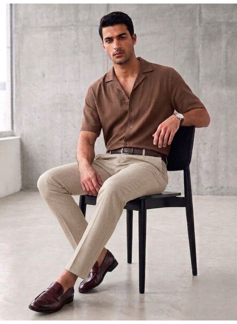Hikes Men’s Premium Camp Collar Shirt – Cotton Flax Blend, Slim Fit, Breathable Casual Wear - Image 3