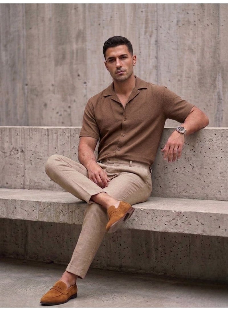 Hikes Men’s Premium Camp Collar Shirt – Cotton Flax Blend, Slim Fit, Breathable Casual Wear - Image 4