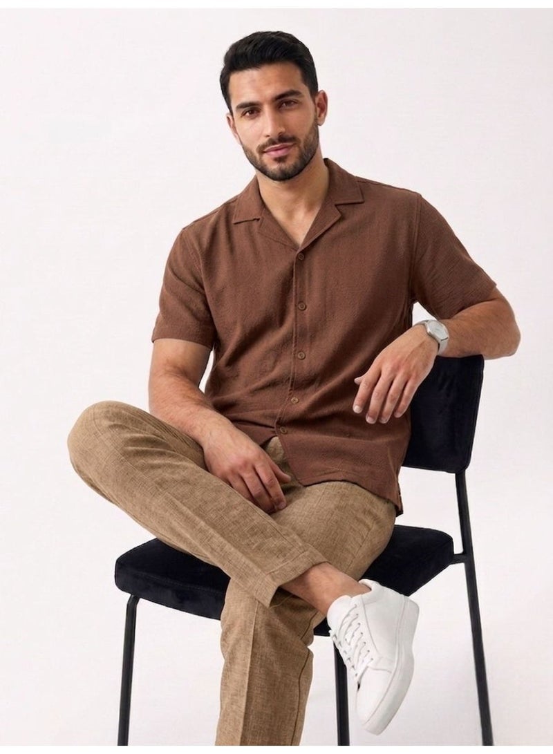 Hikes Men’s Premium Camp Collar Shirt – Cotton Flax Blend, Slim Fit, Breathable Casual Wear - Image 5