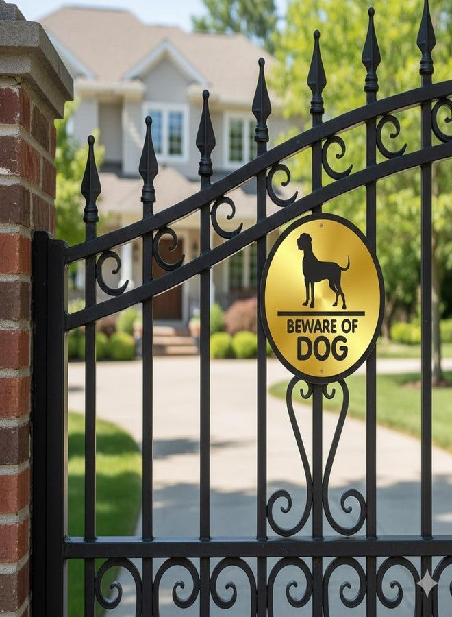 لافتة "احذر من الكلب" دائرية من الأكريليك المصقول باللونين الذهبي والأسود من BerryBox Premium، سهلة التركيب بشريط لاصق ذاتي، مقاس 5.8 بوصة، مناسبة للمنازل والمنتجعات والفنادق والمكاتب والشركات والمستشفيات والأعمال التجارية. - Image 3