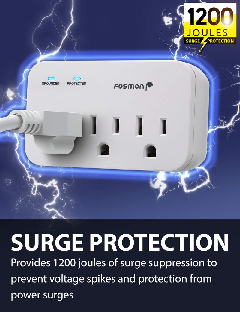 Fosmon Refrigerator Surge Protector, 3 Outlet Heavy Duty Appliance Surge Protector with High Joules for Fridge, Microwave, Washing Machine, Garage Door, 1200J, 1875 Watts, 3 Prong, ETL Listed- 2 Pack - Image 2