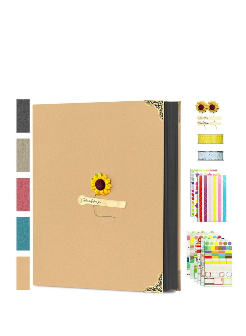 Captaintech DIY Photo Album Scrapbook 60 Pages 3 Ring Binder 8.5 x 11 Inch Black Page Scrap Book with Scrapbooking Supplies for Kids Girls Teens Journal Graduation Gift - Image 1