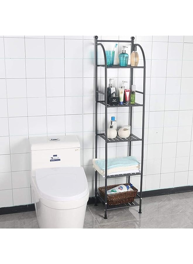 Raxoom HOOME 5 Tier Bathroom Storage Shelf, Free-Standing Metal Corner Rack, Narrow Shelving Unit Organizer, Multifunctional Storage Rack for Kitchen Garage Pantry(White) (Black) - Image 1