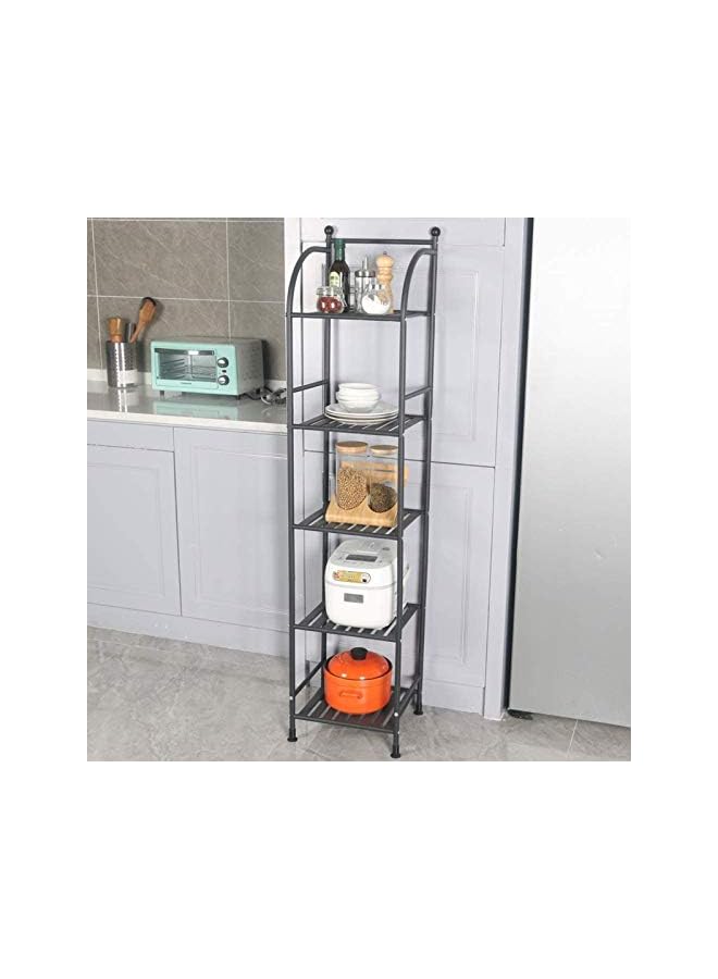 Raxoom HOOME 5 Tier Bathroom Storage Shelf, Free-Standing Metal Corner Rack, Narrow Shelving Unit Organizer, Multifunctional Storage Rack for Kitchen Garage Pantry(White) (Black) - Image 4