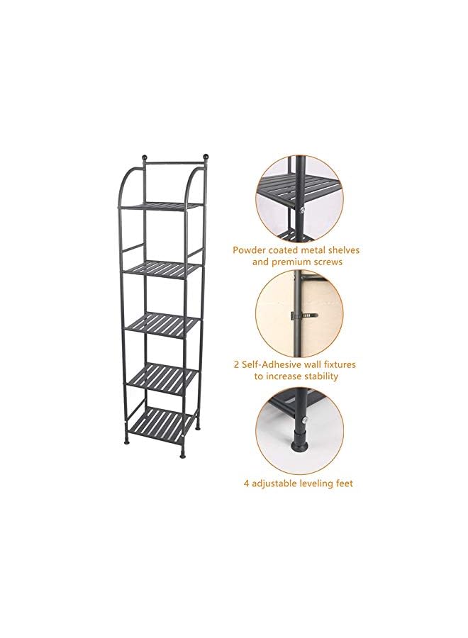 Raxoom HOOME 5 Tier Bathroom Storage Shelf, Free-Standing Metal Corner Rack, Narrow Shelving Unit Organizer, Multifunctional Storage Rack for Kitchen Garage Pantry(White) (Black) - Image 3