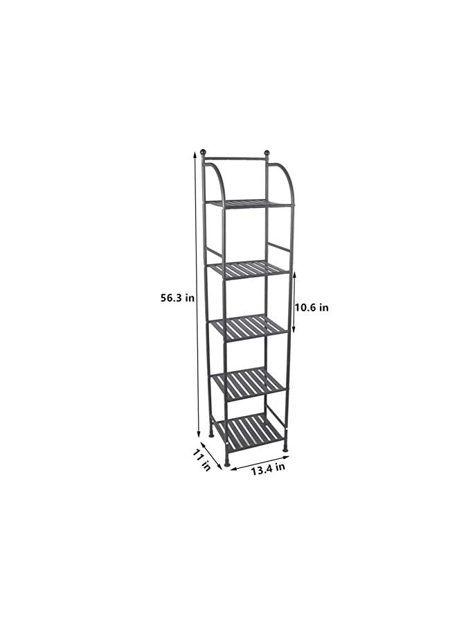 Raxoom HOOME 5 Tier Bathroom Storage Shelf, Free-Standing Metal Corner Rack, Narrow Shelving Unit Organizer, Multifunctional Storage Rack for Kitchen Garage Pantry(White) (Black) - Image 2