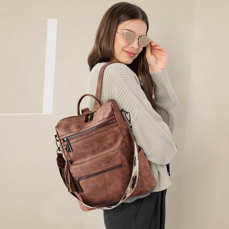 Shrrie Backpack Purse for Women Leather Fashion Designer Backpack Convertible Shoulder Satchel Bag for Travel College Work - Image 5