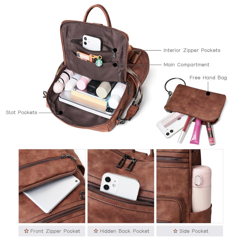 Shrrie Backpack Purse for Women Leather Fashion Designer Backpack Convertible Shoulder Satchel Bag for Travel College Work - Image 3