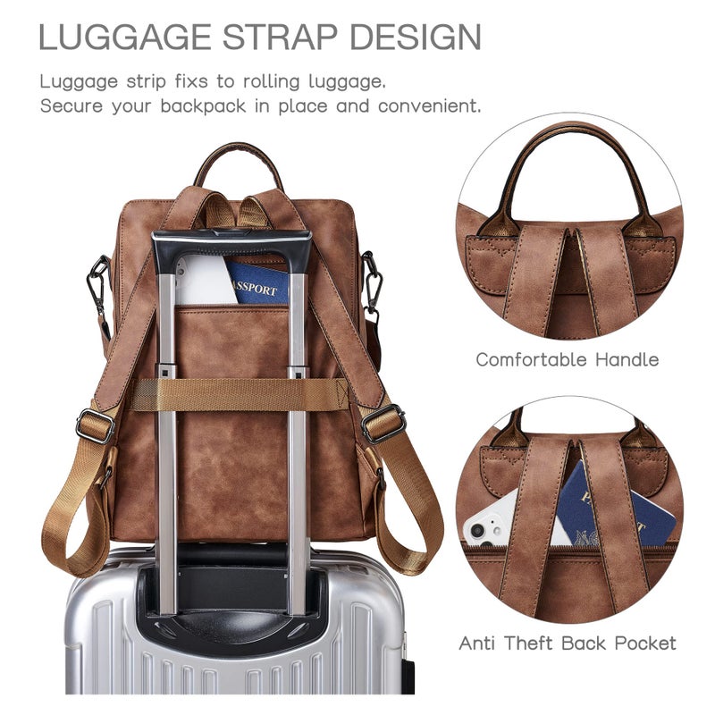 Shrrie Backpack Purse for Women Leather Fashion Designer Backpack Convertible Shoulder Satchel Bag for Travel College Work - Image 2