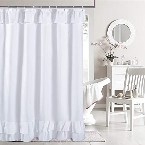 YOSTEV White Ruffle Shower Curtain Farmhouse Fabric Cloth Shower Curtains for Bathroom,Stall 54x78 inches - Image 1
