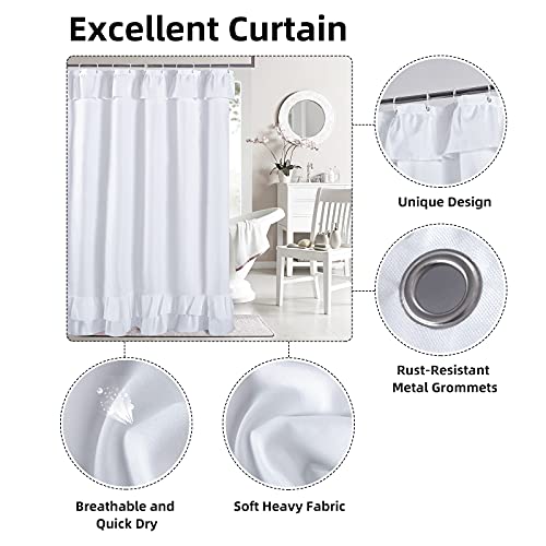 YOSTEV White Ruffle Shower Curtain Farmhouse Fabric Cloth Shower Curtains for Bathroom,Stall 54x78 inches - Image 2