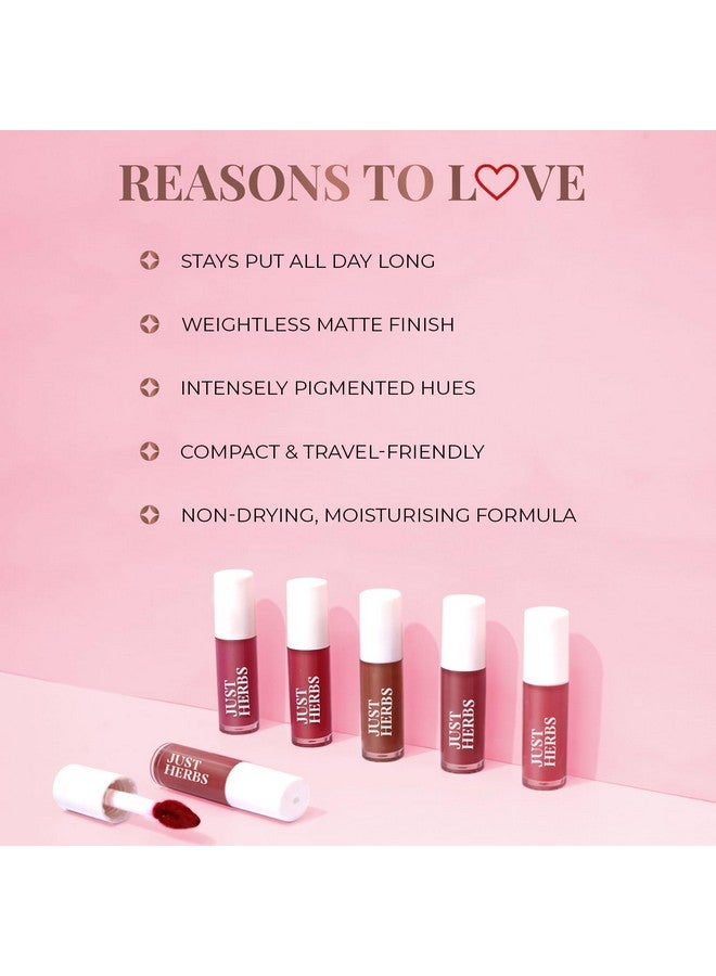 جاست هيربز مجموعة أحمر شفاه سائل مطفي أيورفيدا من جاست هيربز، مكونة من 5 قطع، بلون شفاه يدوم طويلًا، مرطب وخفيف الوزن، بألوان زاهية ووردية - خالية من البارابين والسيليكون - 5 مل - Image 4