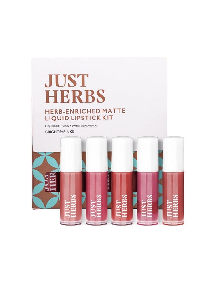 جاست هيربز مجموعة أحمر شفاه سائل مطفي أيورفيدا من جاست هيربز، مكونة من 5 قطع، بلون شفاه يدوم طويلًا، مرطب وخفيف الوزن، بألوان زاهية ووردية - خالية من البارابين والسيليكون - 5 مل - Image 1