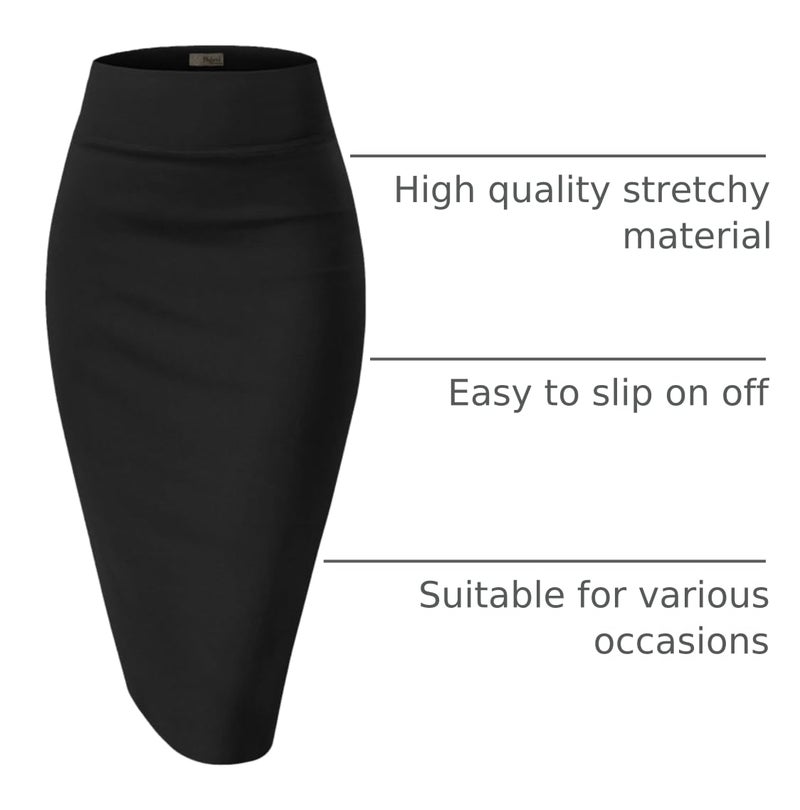 Hybrid & Company تنورة بدلة نسائية من هايبرد وشركة مصنوعة من النايلون الممتاز بخصر مرتفع وقصّة قلم تحت الركبة KSK45002 1073T أسود M - Image 4