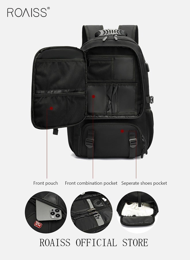 roaiss Unisex Large Capacity Professional Outdoor Backpack Waterproof Multifunctional for Travel Camp Trekking Fishing Climb Zippered Hiking Backpack Shock-Reducing Air-Cushioned Shoulder Straps, Black - Image 5