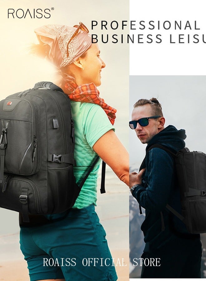 roaiss Unisex Large Capacity Professional Outdoor Backpack Waterproof Multifunctional for Travel Camp Trekking Fishing Climb Zippered Hiking Backpack Shock-Reducing Air-Cushioned Shoulder Straps, Black - Image 4
