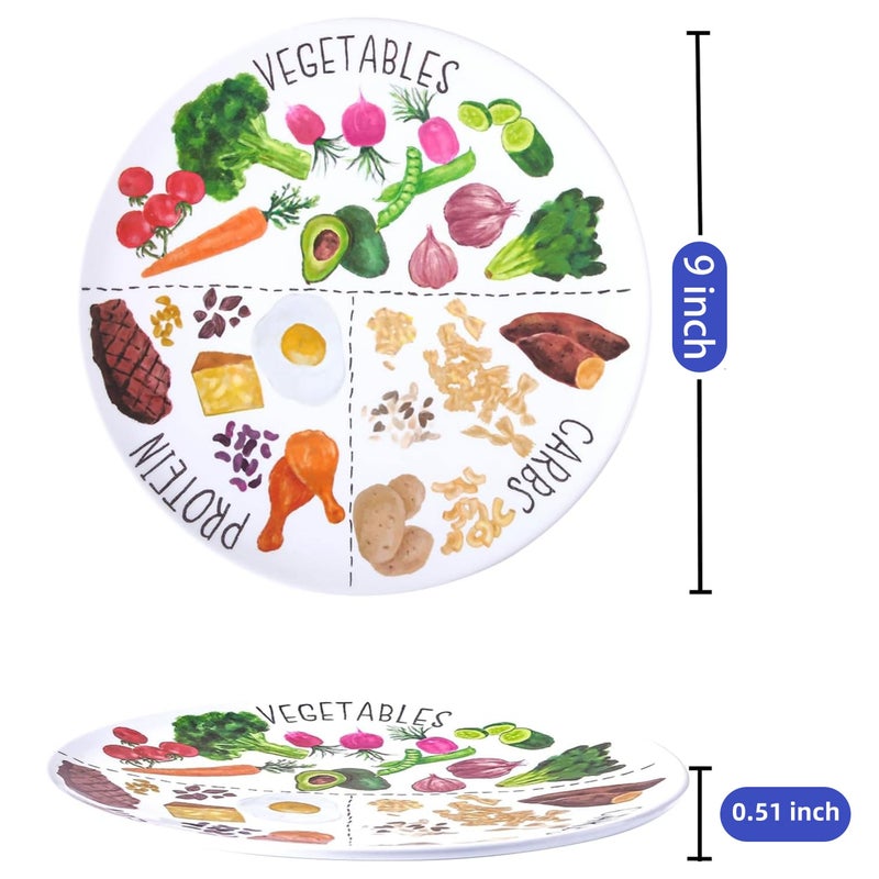 VIYNRAN 9" Portion Control Plate - Healthy Nutrition Plate for Adults and Teens, Melamine, Ideal for Weight Loss and Diabetes Management (1 Pack) - Image 2