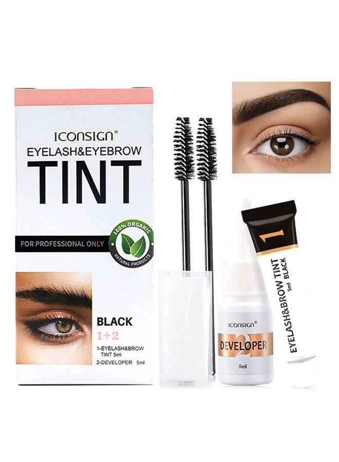 إيكونساين طقم صبغ الرموش والحواجب، 2 في 1 للرموش والحواجب، كريم صبغ الحواجب شبه الدائم، مقاوم للماء وسريع الجفاف، طقم لون للرموش، تركيبة لطيفة لأمان طويل الأمد، مريح وسهل الاستخدام (أسود) - Image 1