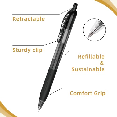 EYEYE G-103 Black Gel Pens 0.7mm, 10 Pack Retractable Medium Point Ballpoint Pen Quick Drying, Pen Fine Point Smooth Writing Pens for Office School Supplies - Image 3