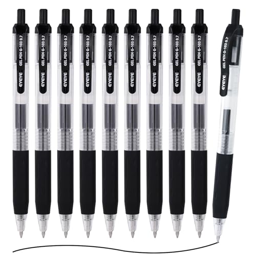 EYEYE G-103 Black Gel Pens 0.7mm, 10 Pack Retractable Medium Point Ballpoint Pen Quick Drying, Pen Fine Point Smooth Writing Pens for Office School Supplies - Image 1